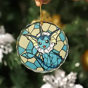 Personalized Eevee Evolution Vaporeon Poké Glass Ornament, Poké Christmas Tree Decoration, Decor Home, 2D Flat