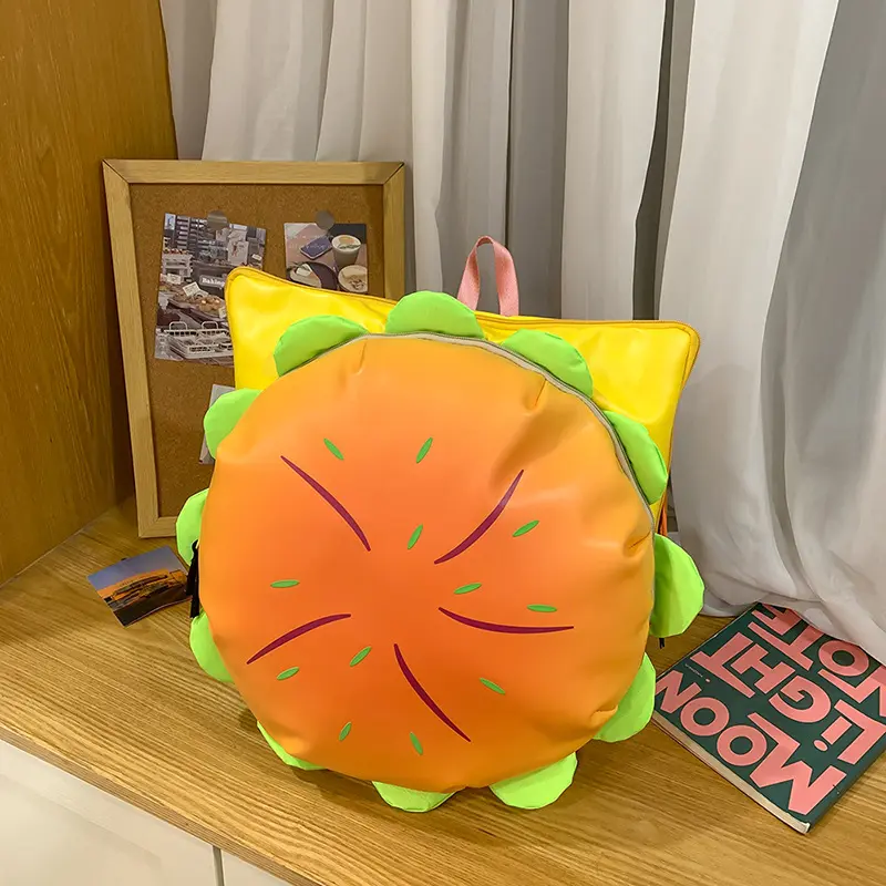 Kawaii Hamburger Backpack Cute Food Theme Backpack Large Capacity Casual Bag for Women and Girls