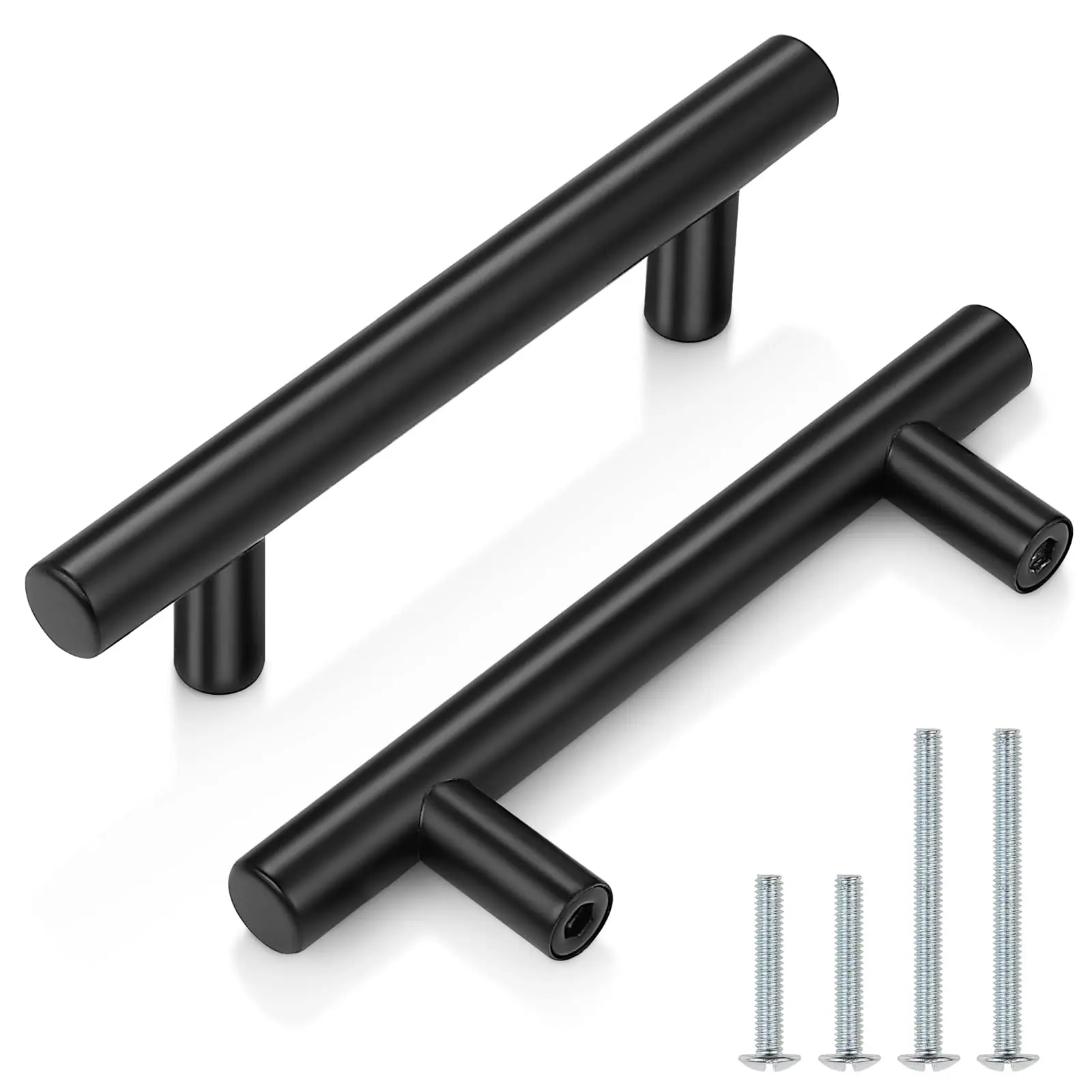 2 Pack Modern Black Cabinet Pull Handles with 3 Inch Hole Center  | 5 Inch Stainless Steel Drawer Hardware for Kitchen Cabinets  Wardrobes & Dressers