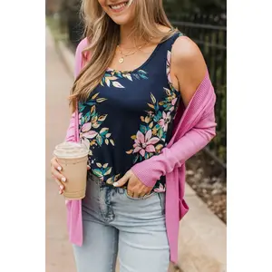Spring To Life Floral Tank Top- Navy