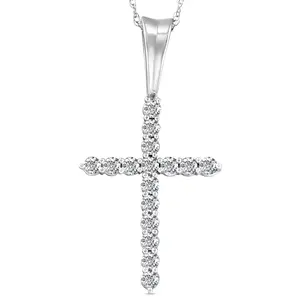 1/2 Ct Diamond Cross Pendant Necklace 18" White Gold