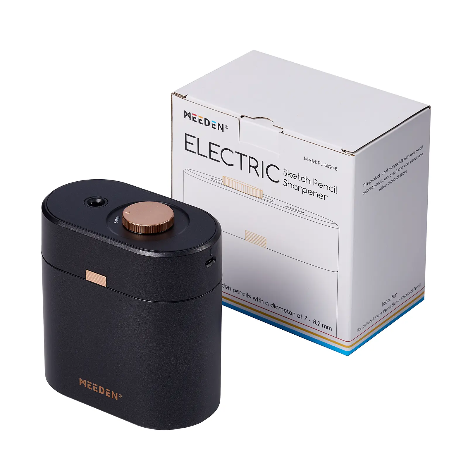 MEEDEN Long Point Pencil Sharpener: Electric Pencil Sharpener for Artist USB Charging Auto In & Out Electric Artist Pencil Sharpener for φ7-8.2mm Charcoal/Drawing/Sketching/Colored Pencils Black