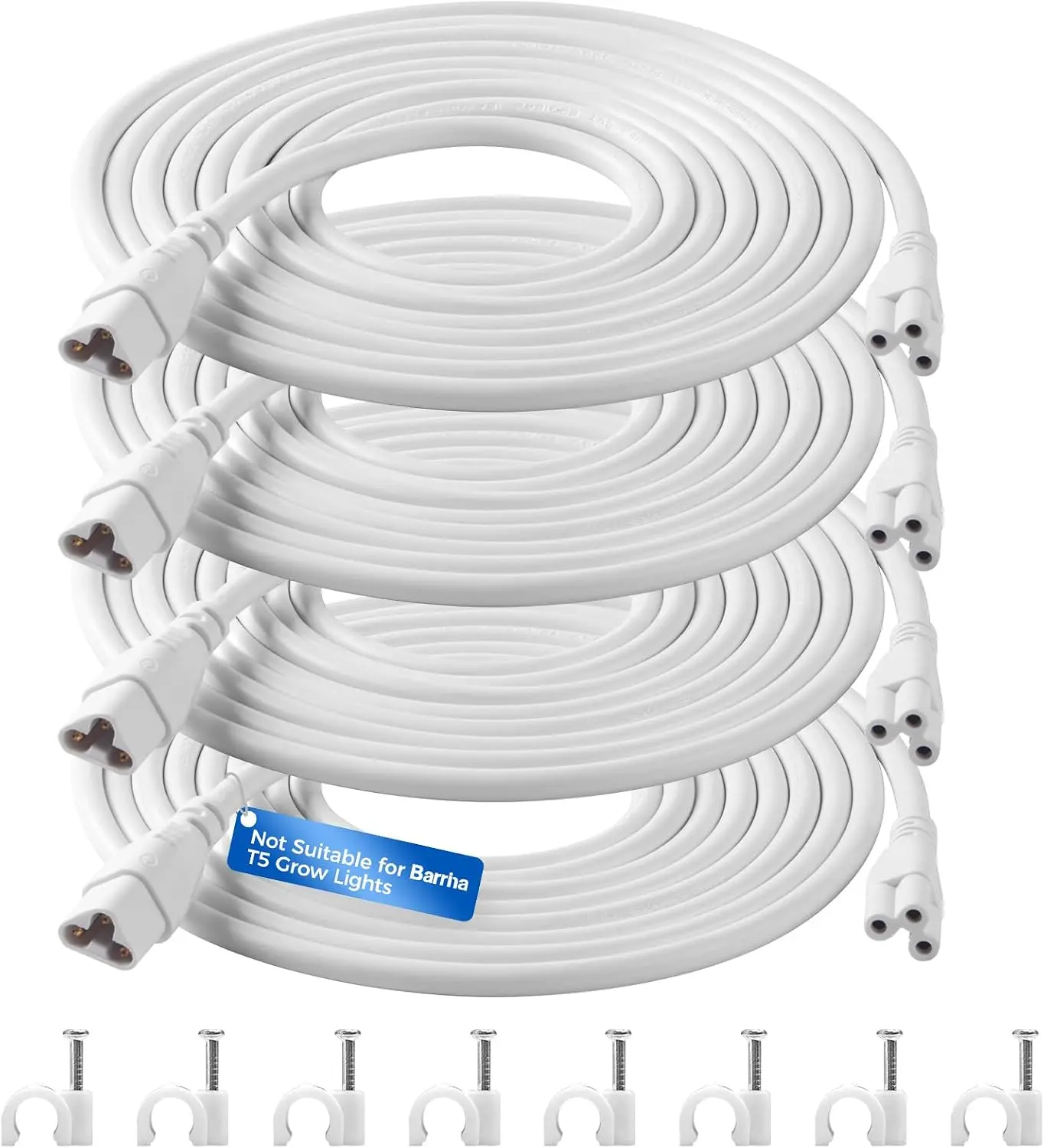Barrina GM120, 10FT Male and Female Extension Cable, Certified, White | Not Suitable for Barrina T5 Grow Lights, Only for Barrina's Products with GM Series Cords, 4 Packs