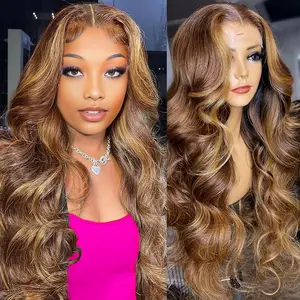 P4 27 Honey Blonde Body Wave Lace Front Wig 13x4 Ginger Colored Human Hair Wigs For Women 180% Density