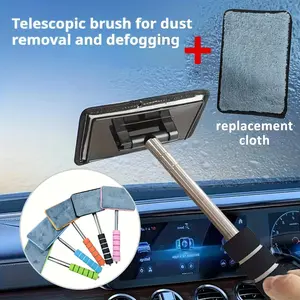 1 Set of 2 Car Window Brushes with Telescopic Handle, Portable Cleaning Tools for Efficient Window Cleaning, Replacement Cloths in Various Colors, Car Windshield Cleaner