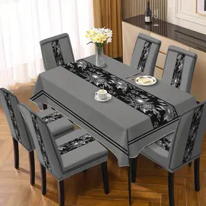 Elegant Modern Tablecloth with Floral Runner, Waterproof Anti-Wrinkle Fabric, Easy Clean Reusable, Ideal for Dining & Parties