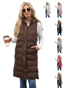 Solid-color Hooded Sleeveless Vest Long Zipper Cotton Jacket for Casual Outings and Everyday Wear Comfortable Breathable Material