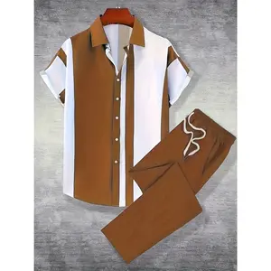 Fashionable and comfortable men's beach vacation printed short sleeved pants set; festival gift