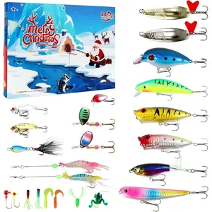Fishing Lure Advent Calendar 2025, 24 Days Christmas Countdown Calender with 24 Realistic Fishing Baits Mystery Tackle Box Gift for Adults Fishermen Teen Boys