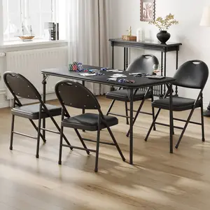 5-Piece Folding Card Table and Chairs Set, Portable Folding Table and Chairs Set with Metal Legs and Thicken Padded Cushion, No Assembly Required, for Dining Room, Living Room, Office, Camping