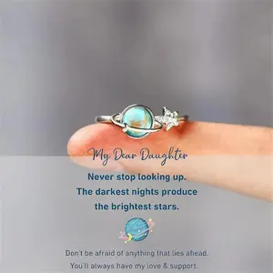 Star & Moon Rotatable Ring for Daughter with Elegant Flannel Gift Box, Anxiety Relief Fidget Ring for Daily Wearing, Exquisite Fashion Accessory Suitable for Various Outfits, Heart-warming Gift for Daughter Chic Emerald Ring Statement Rings, SummerVibes