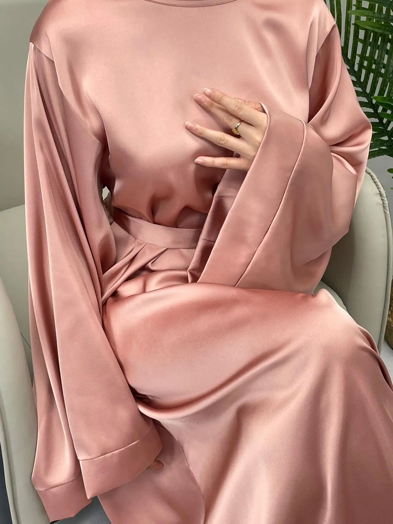 Women's Solid Belted Flounce Sleeve Dress, Elegant Formal Long Sleeve Round Neck Long Dress for Party Holiday Wedding Guest, Dresses for Women, Ladies
