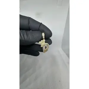 925 Iced Golden D Pendant w/ crown