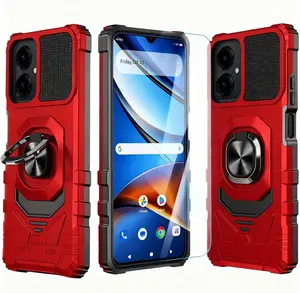 for Cricket iCon 2026 Phone Case/Att Propel 3 5G Phone Case with Screen Protector,Magnetic Ring Stand Dual Layer Rugged Corner Military Grade Protective Case for Cricket iCon 2026/AT&T Propel 3 Red