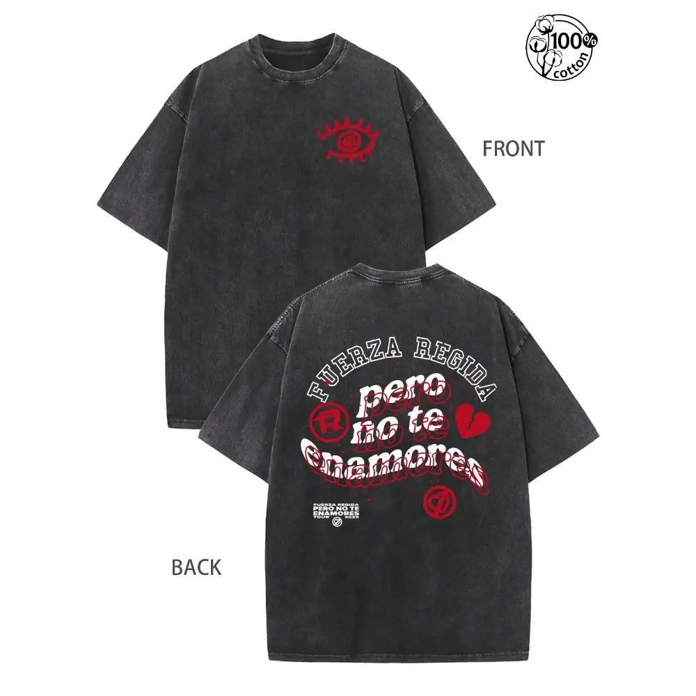 Vintage Fuerza Regida "Pero No Te Enamores" T-Shirt – Graphic Tee, Eye Pattern, 230G Washed High-Quality Cotton Printed T-Shirt, Men Clothes,Streetwear,Mens Fall Clothes,Men's Shirts,Couple Matching Outfit,Y2k