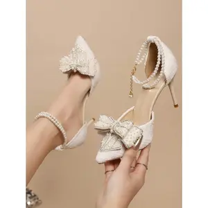 Pointed Toe Transparent Stilettos With Rhinestones, Butterfly Decor Ankle Strap French Style Sandals, Spring Summer 2025 New Arrivals,Elegant,Women PumpsGift