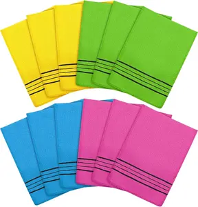 12 Pieces Korean Exfoliating Mitt Exfoliating Cloth Towel Korean Style Body Scrub Korean Style Scrubbing Cloth Bath Body Exfoliating Scrub Towel(Yellow, Green, Blue, Pink）