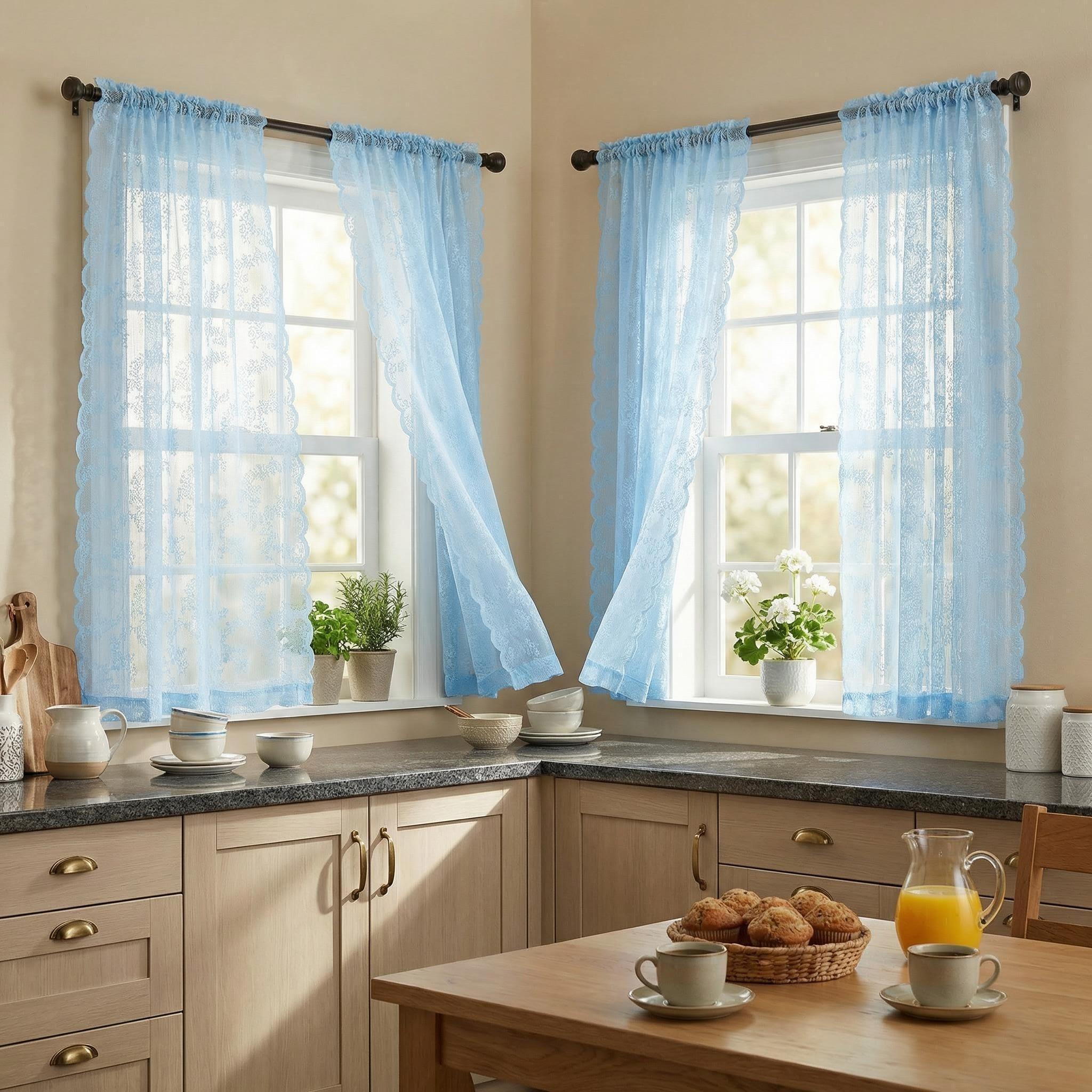 Window Wear 4 Panels, 34X63 Inches, woven lace fabric, kitchen curtain decoration, elegant and luxurious, pole-style, easy to install, can beautifully decorate your home, L46, L822