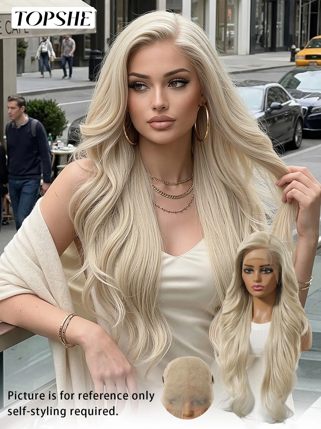 Summer Hot Sale TOPSHE 13×6 Long Body Wave Platinum Blonde 28 Inch Wig, Long Wavy Hair, Glueless Frontal Wigs, Middle Part, Natural Hairline, Glueless Synthetic Lace Front, Heat-Resistant Synthetic Hair, Beginner-Friendly, Versatile for Women