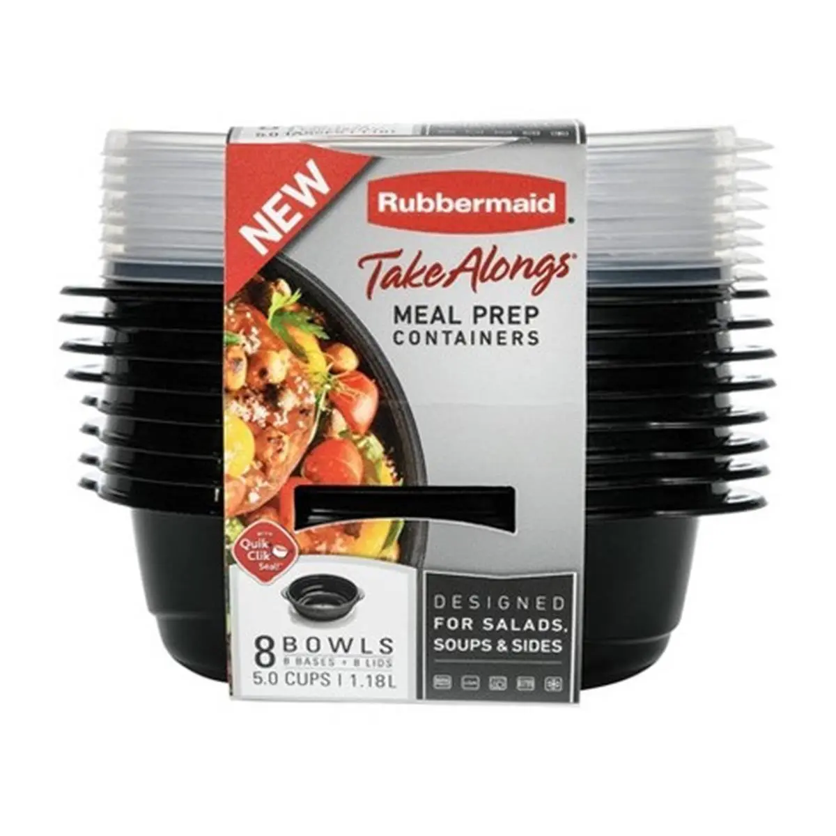 Rubbermaid 6013328 Take Alongs Food Containers, 5-Cup Lightweight Plastic Meal Prep Food Storage Containers with Lids, Black, Freezer-Safe, 8-Pack (212 MAIN), Food Container