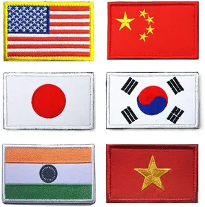 National Flag Tactical Patch, Antrix 6 Pack American Flag/China Flag/Japan Flag/South Korea Flag/India Flag/Vietnam Flag Military Embroidered Hook and Loop Border Flag Patches