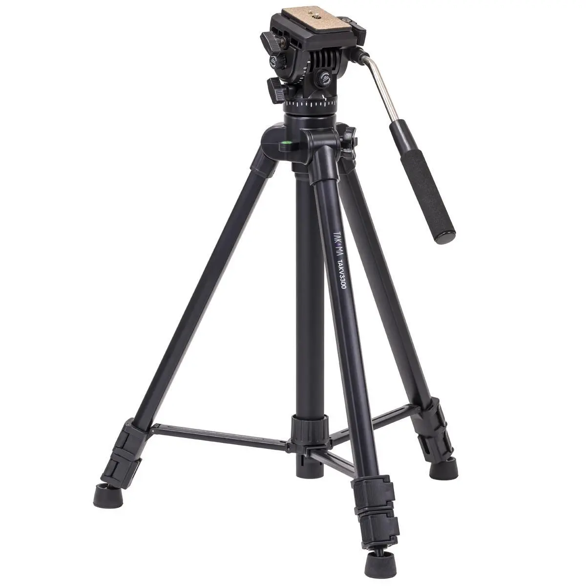 Takama 66" 3-Section Flip Video Camera Tripod with Fluid Drag Head, Bubble Level, Lock Mechanism, Non-Slip Rubber Handle