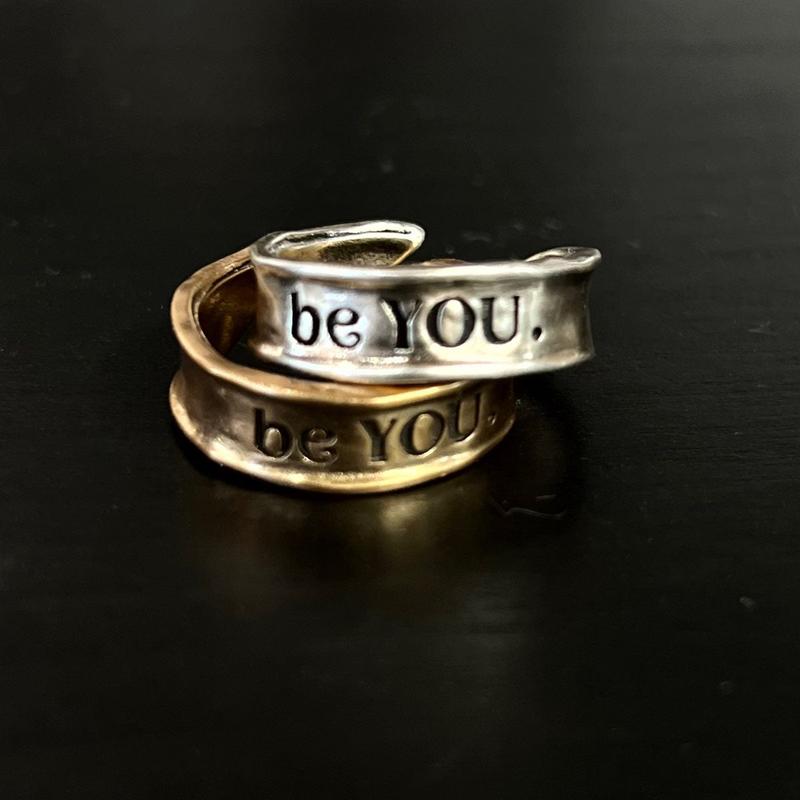 Katia Designs Remember Single Finish Adjustable Ring Antique Gold/Silver Finish Inspirational Message Breathe All Is Well Be You You Got This Slightly Adjustable Size