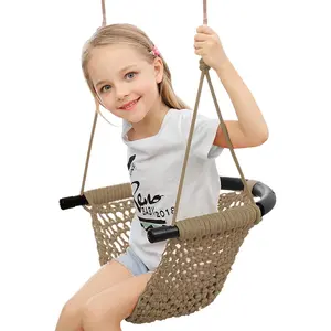 Hand-Knitting Toddler Swing, Swing Seat for Kids with Adjustable Ropes, Little tikes Swing Set, for Outdoor Indoor, Playground, Backyard (Light Brown)
