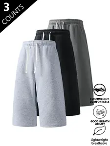 3-pack summer pants: street-style 7/8 drawstring shorts with side pockets; hip-hop style, comfortable loose fit for travel, suitable for running and everyday wear.