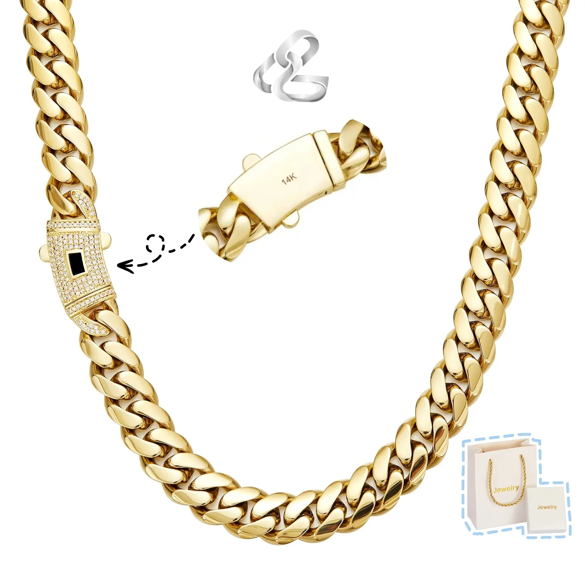 14K Real Gold-Plated Cuban Necklace The LatestElectroplating Process for Rust Prevention Waterproof,Fade-Proof Hypoallergenic Miami Link  Items 6-14mm Sizes Hip-Hop Style Fashion Timeless Shine forEvery Look men's jewelry y2k