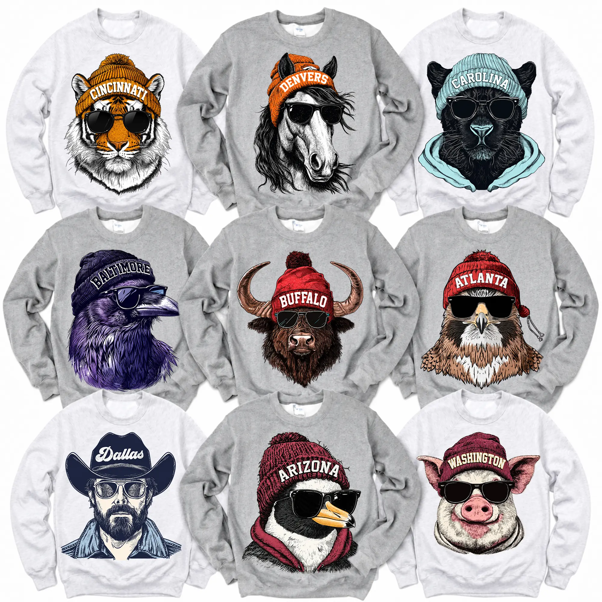 Spirit Animal Football Graphic Sweatshirts City Animal Sports Pullover Game Day City Football Sweatshirt CaSual Game Home Town Pullover