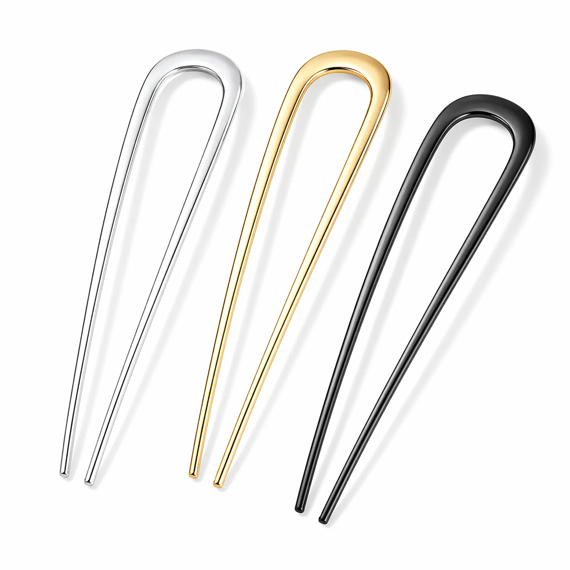 3PCS French Hair Pin Metal Hair Pins for Women Elegant French Twists, Buns and Updos with No Hair Damage, U-shaped French Pin Great Hold and Comfortable Keeps Hair in Place (3, Gold Silver Black)