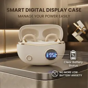 Fluffdrip YXG-10 Open-Ear Wireless Earbuds, Clip-on Bluetooth Headphones with Smart LED Display, Comfortable Secure Fit for Sports & Running tiktokshopspringglowup