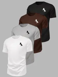 Fashion Horse Print Short Sleeve T-Shirt, Sport Casual Style, Breathable Cotton Fabric, Multiple Colors Available, Essential Daily Wear