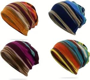 Unisex Stripe Print Multifunction Scarf Beanie Cap Casaul Outdoor Convertible Windproof Hats