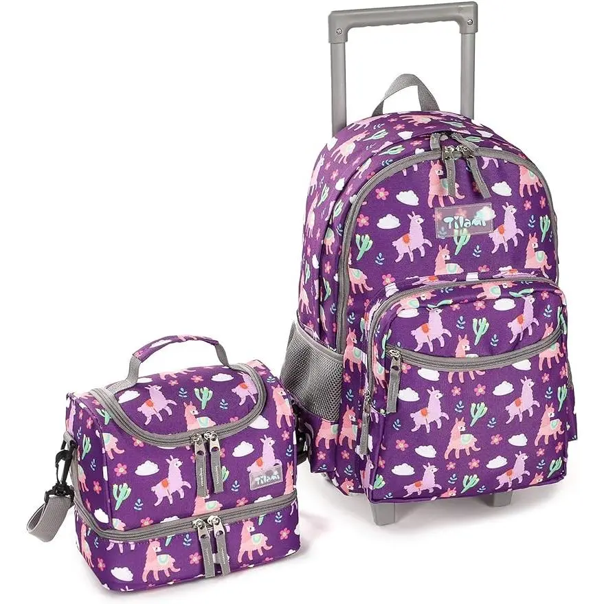 Tilami Rolling Backpack 18 inch Double Handle with Lunch Bag Wheeled Kids Backpack