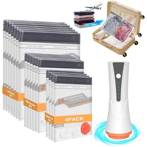 Vacuum Storage Bags for Travel with Rechargeable Air Pump - 16 Pack Vacuum Seal Bags for Clothing Space Saver, Compression Packing Bags for Suitcase Luggage, Blankets, Bedding, Seasonal Storage,home essentials