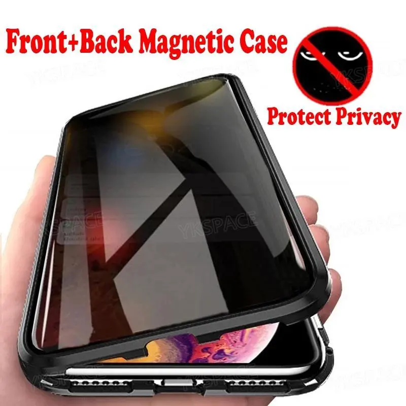 Anti Spy peeping Privacy Glass + Metal Magnetic Adsorption Case For iPhone 17 16 15 14 Plus 13 12 Mini 11 Pro X XS Max XR Cover