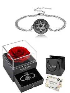 Hexagon Star Copper Zirconia Bracelet, Punk Style Hand Chain, Includes Eternal Rose Gift Box, Perfect Easter Anniversary Gift