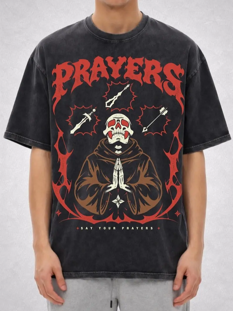 Say Your Prayers Shirt, Old School RuneScape Prayer Tee, OSRS Gamer T Shirt, Funny MMORPG Gaming Tee, Oversized Acid Wash Graphic T-Shirt, Gaming Fitness Streetwear Gift for Him