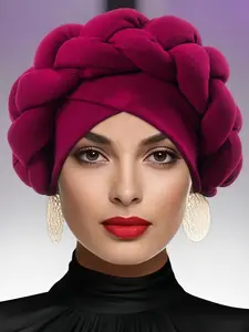 Autumn Winter Simple Ethnic Headscarf, Cross-Border Versatile Thick Braided Milk Silk Large Braids, Cross-Headband Hat