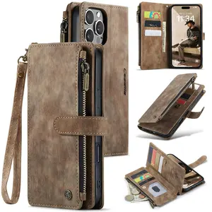PU Leather Magnetic Flip Strap Wristlet Zipper Card Holder Wallet Phone Case Cover, Phone Protector, 1 Count Durable Protective Phone Cases for iPhone 16/15/14/13/12/11 Series Accessories