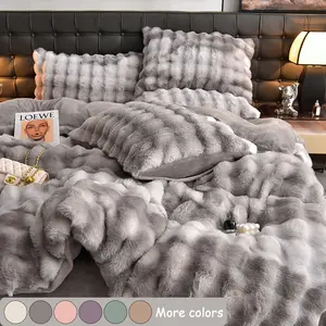 Luxury Faux Rabbit Fur Leopard & Butterfly 3pcs Bedding Set, Ultra Soft Warm All-Season Duvet Cover with Zipper Closure & 2 Pillowcases, Elegant Solid Color Design, Cozy Bedroom, Living Room, Dorm Bedding Decor, Perfect Birthday Gift