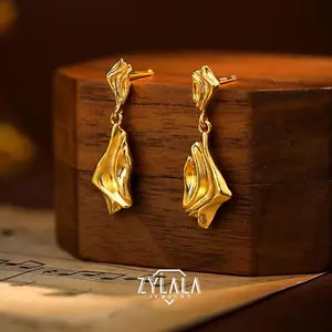 925 Silver Irregular Flow Wrinkled Texture Design Drop Earring Elegant Style Delicate Gift For Women Girls