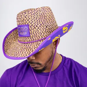 Omega Psi Phi Straw Cowboy Hat with Strap