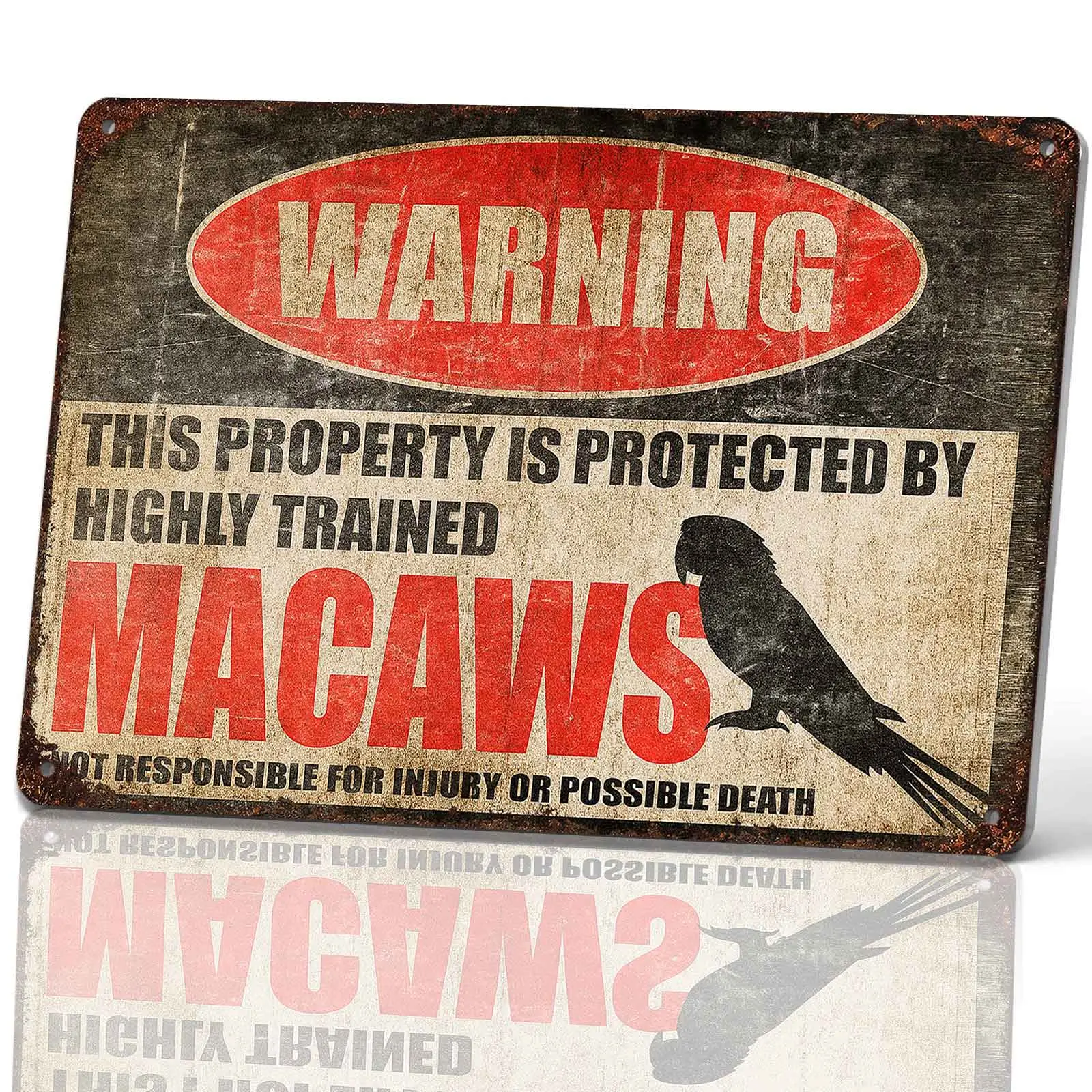 8x12 in Durable Fade-Resistant Aluminium Rectangle Wall Hang Sign, Cute Macaw Graphic Warning Sign for Home Patio, Animals-Themed Home Decor & Birthday Gift Idea