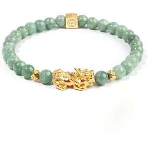 Fengshui Wealth Bracelet Green Real Jade Pixiu  Charm for Women with Gold Beads & TasselNature Jade Wrist Accessory for Good Luck &Wealth Ideal Gift for Special Occasions