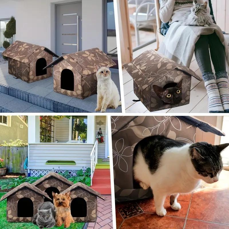 Outdoor Pet Dog Cat House with Pad and Door, Seasonal Universal Shelter for Small Cats Dogs, Washable and Sensory Bed for Outdoor Use