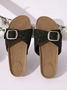 Women's Fashion Leopard Print Slide Sandals, Casual Comfortable Flat Sandals for Summer, Lightweight Breathable Shoes for Daily Wear, Girl