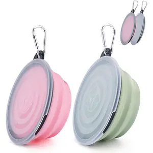 Collapsible Pet Feeder, 2 Pack Dog Bowls with Cover Lids, Portable Foldable Cat Water Dish Bowl for Pets, Small, Fairy Pink and Sprout Green